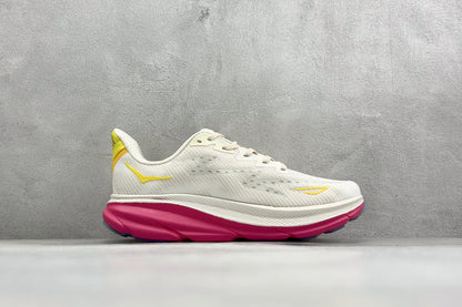 HOKA Clifton 9 Cream/Fuchsia Daily Running Trainers