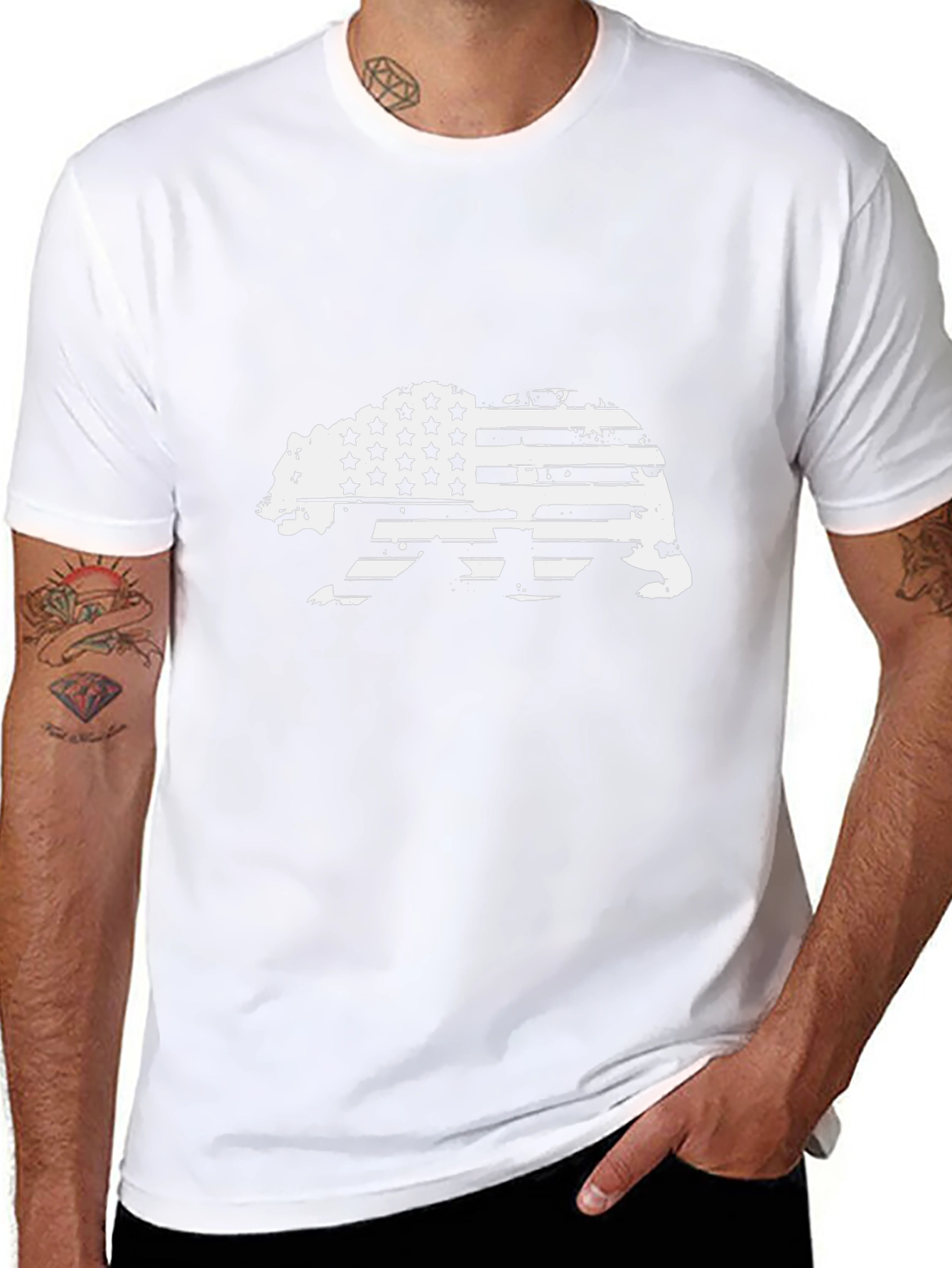 American Flag Bear Graphic T-Shirt