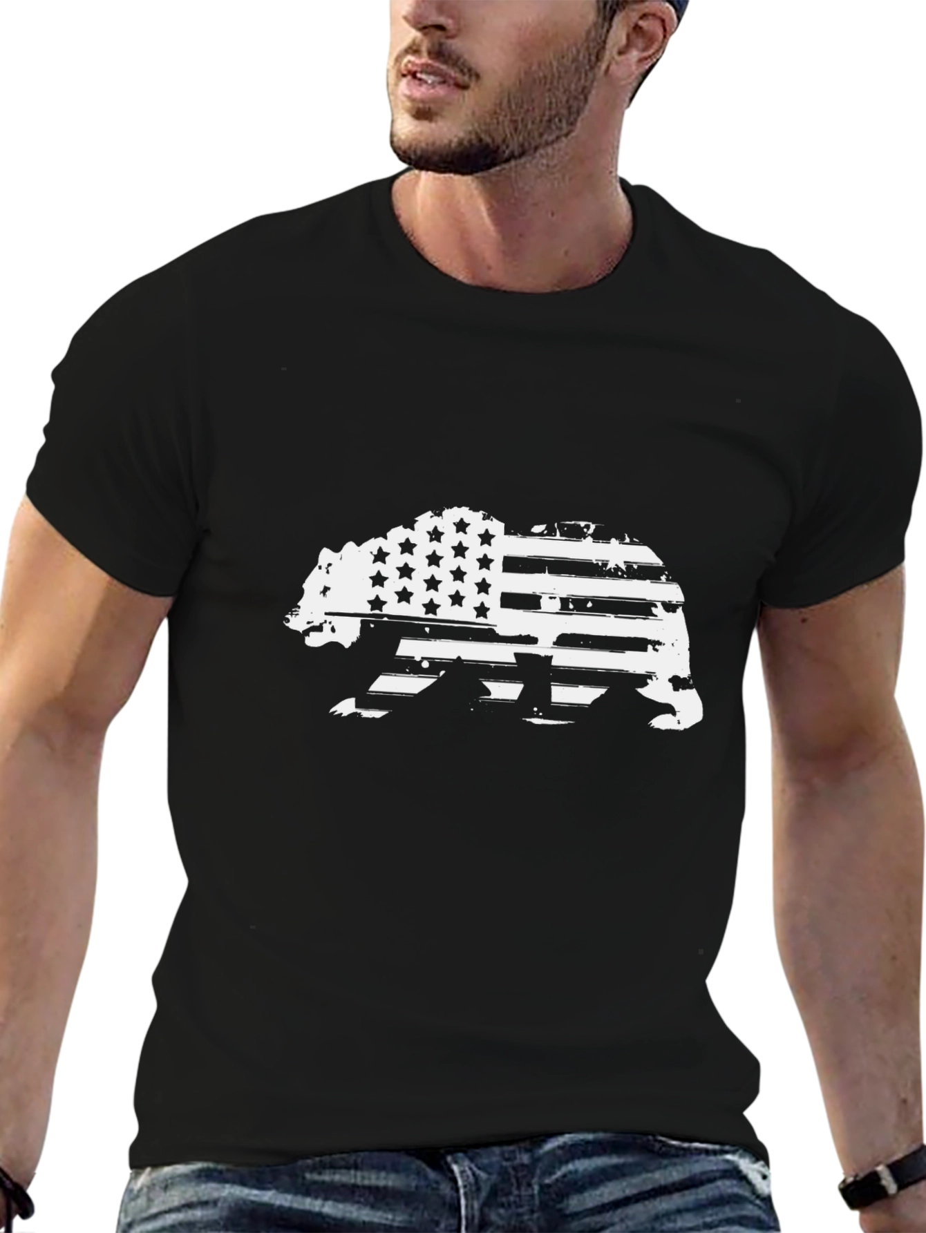 American Flag Bear Graphic T-Shirt