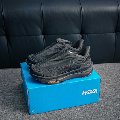 HOKA "Triple Black" Zip-Up Low-Top Trail & Lifestyle Sneakers