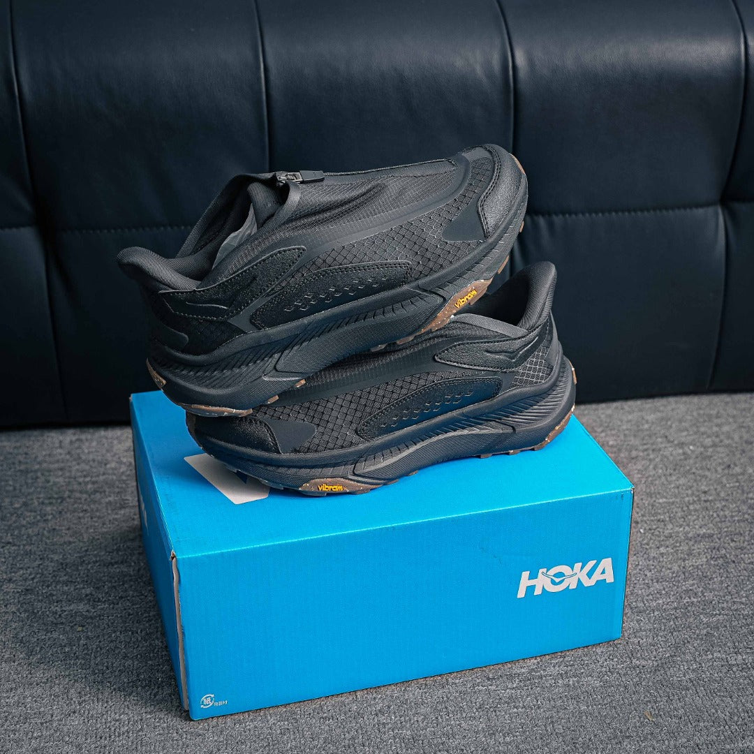 HOKA "Triple Black" Zip-Up Low-Top Trail & Lifestyle Sneakers