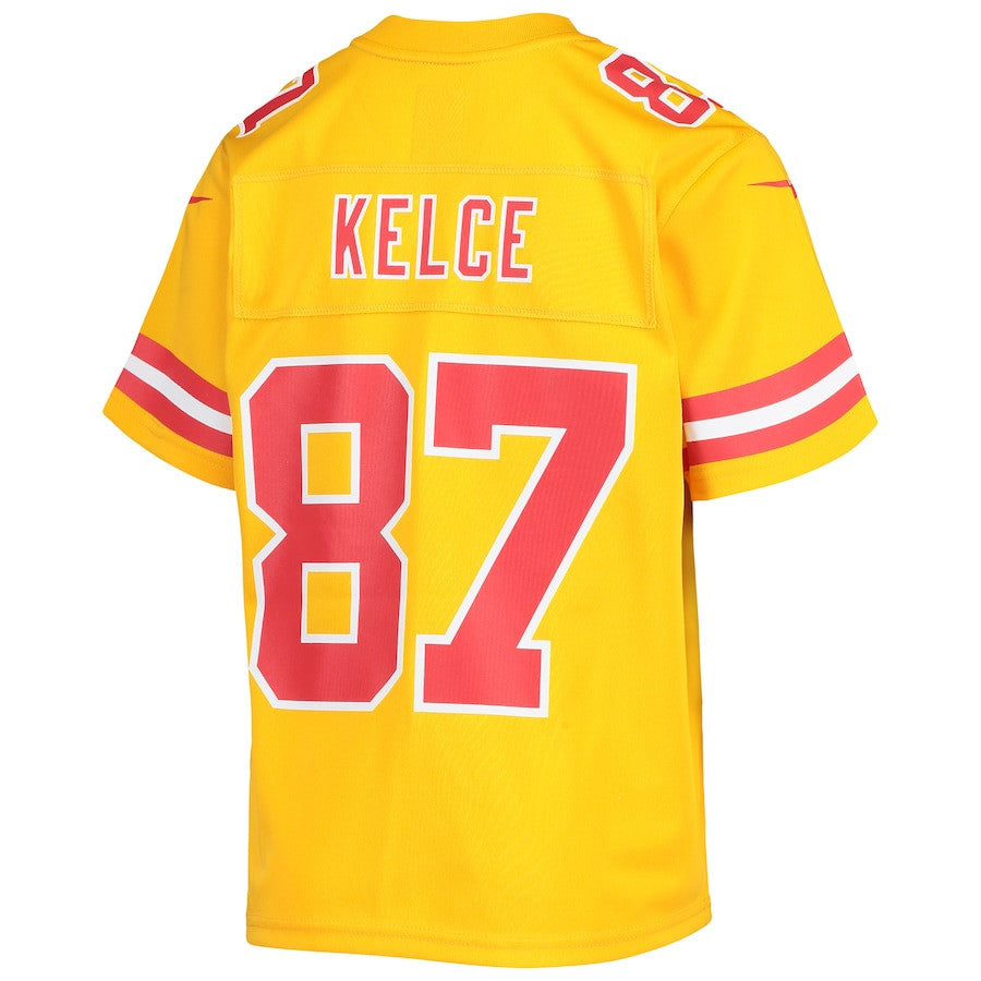 Travis Kelce 87 Kansas City Chiefs Youth Inverted Team Game Jersey - Gold