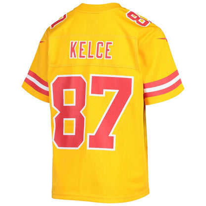 Travis Kelce 87 Kansas City Chiefs Youth Inverted Team Game Jersey - Gold