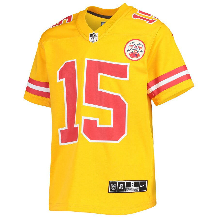 Patrick Mahomes 15 Kansas City Chiefs Youth Inverted Team Game Jersey - Gold