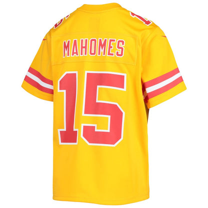 Patrick Mahomes 15 Kansas City Chiefs Youth Inverted Team Game Jersey - Gold