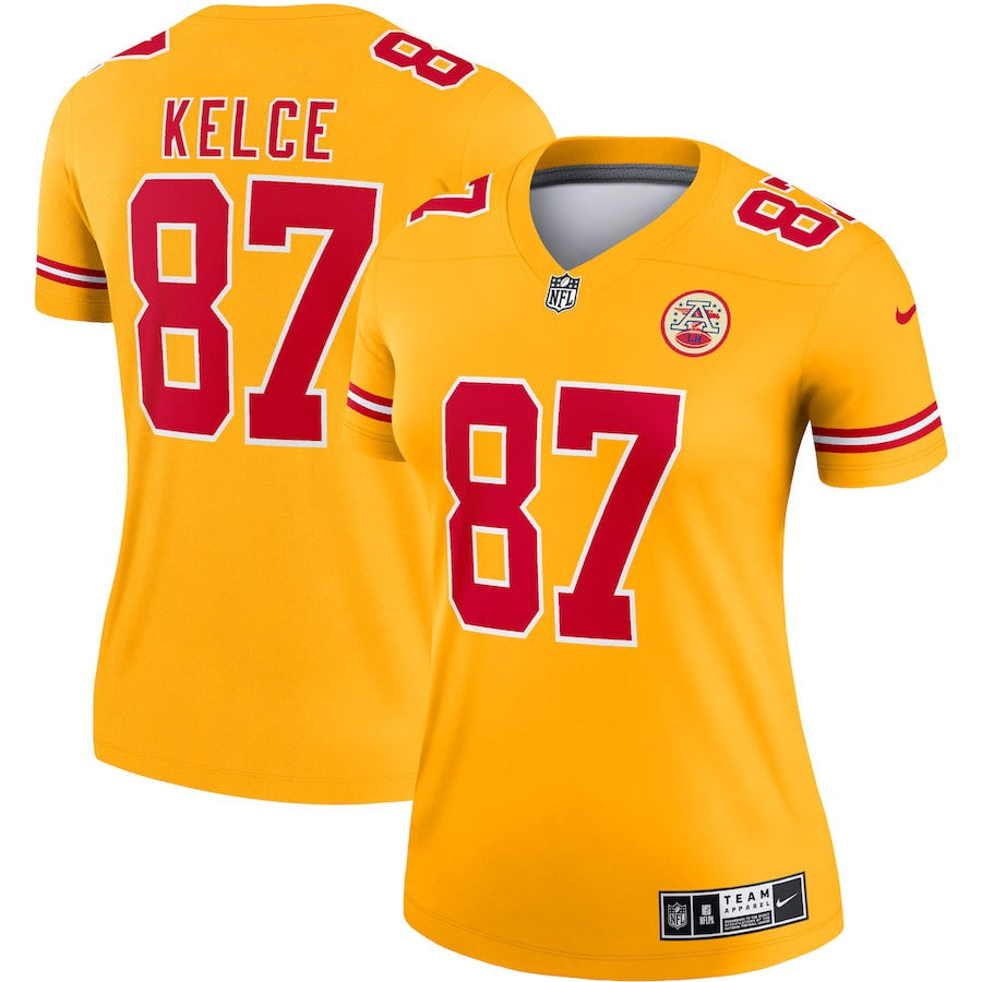Travis Kelce 87 Kansas City Chiefs Women's Inverted Legend Jersey - Gold