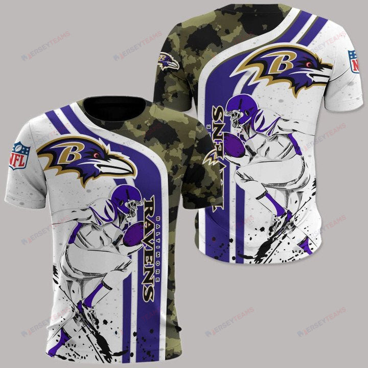Baltimore Ravens All Over Print T-Shirt - White Purple Camo