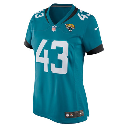 Derek Parish 43 Jacksonville Jaguars Women Game Jersey - Teal