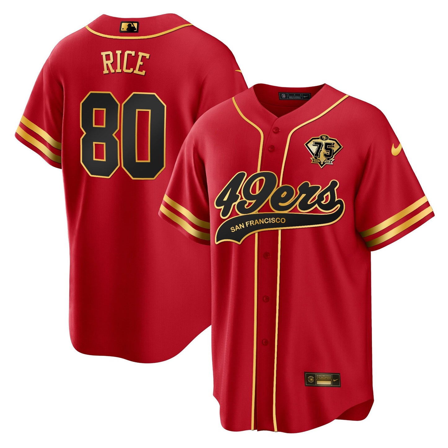 Jerry Rice 80 San Francisco 49ers Baseball Men Jersey - Black Red