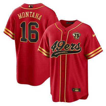 Joe Montana 16 San Francisco 49ers Baseball Men Jersey - Black Red