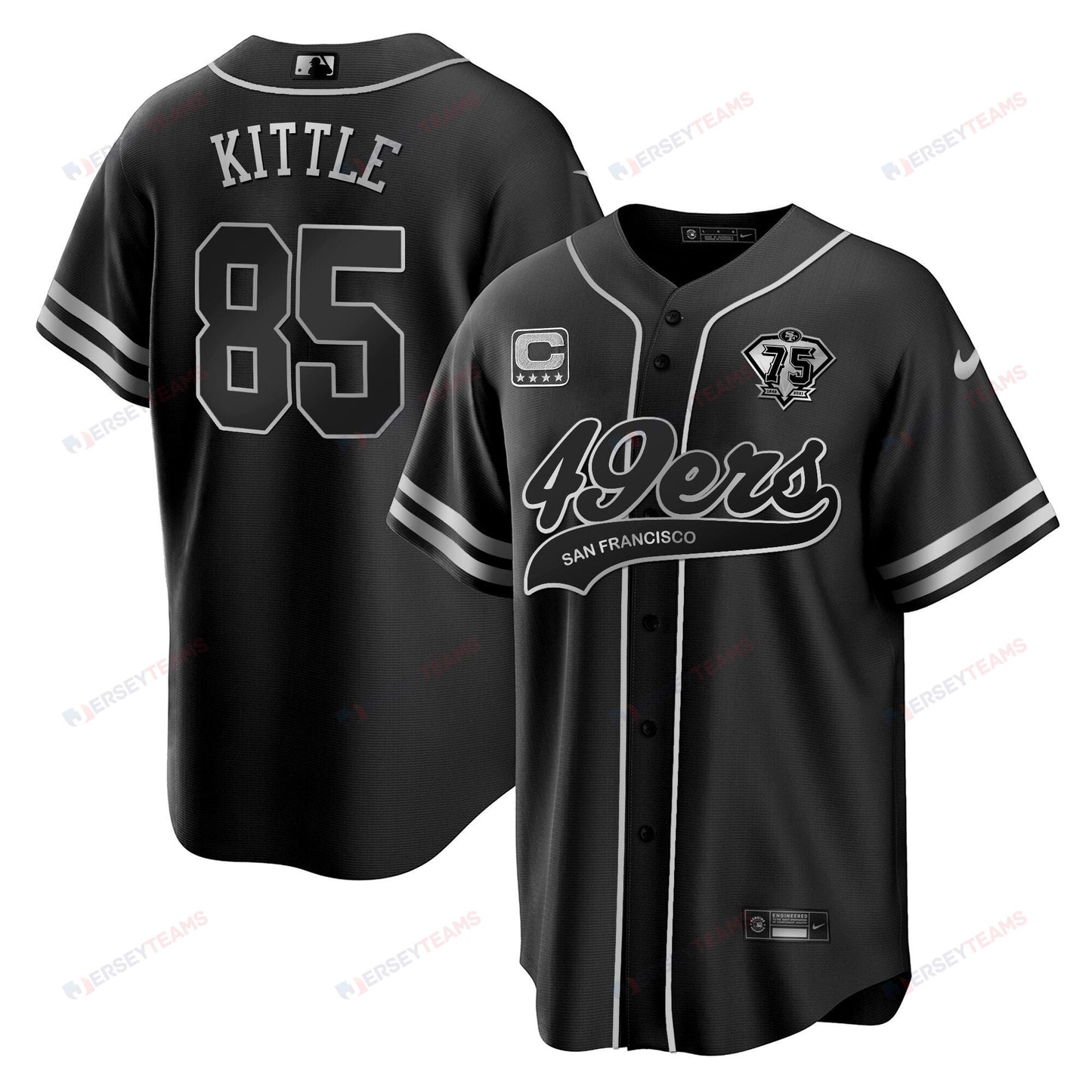 George Kittle 85 San Francisco 49ers Baseball Men Jersey - Black Silver