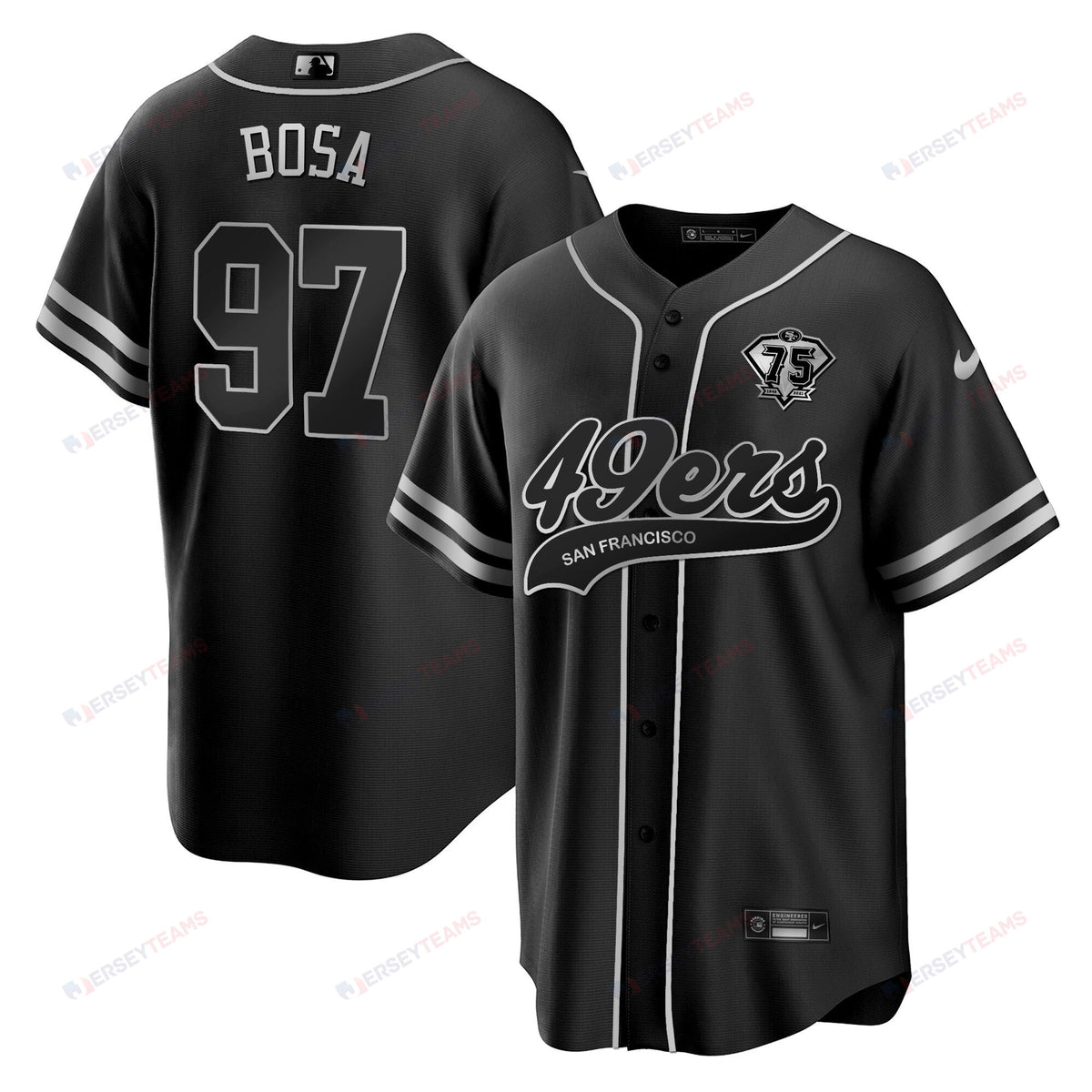 Nick Bosa 97 San Francisco 49ers Baseball Men Jersey - Black Silver