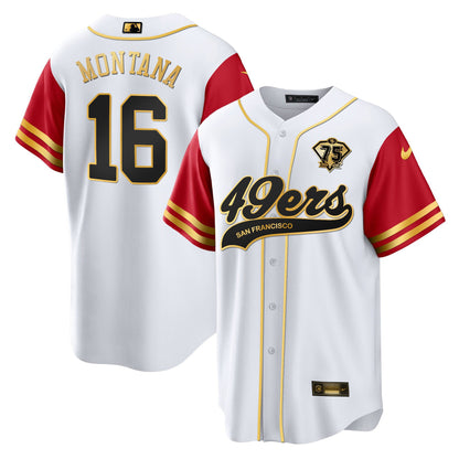 Joe Montana 16 San Francisco 49ers Baseball Men Jersey - Color Sleeve