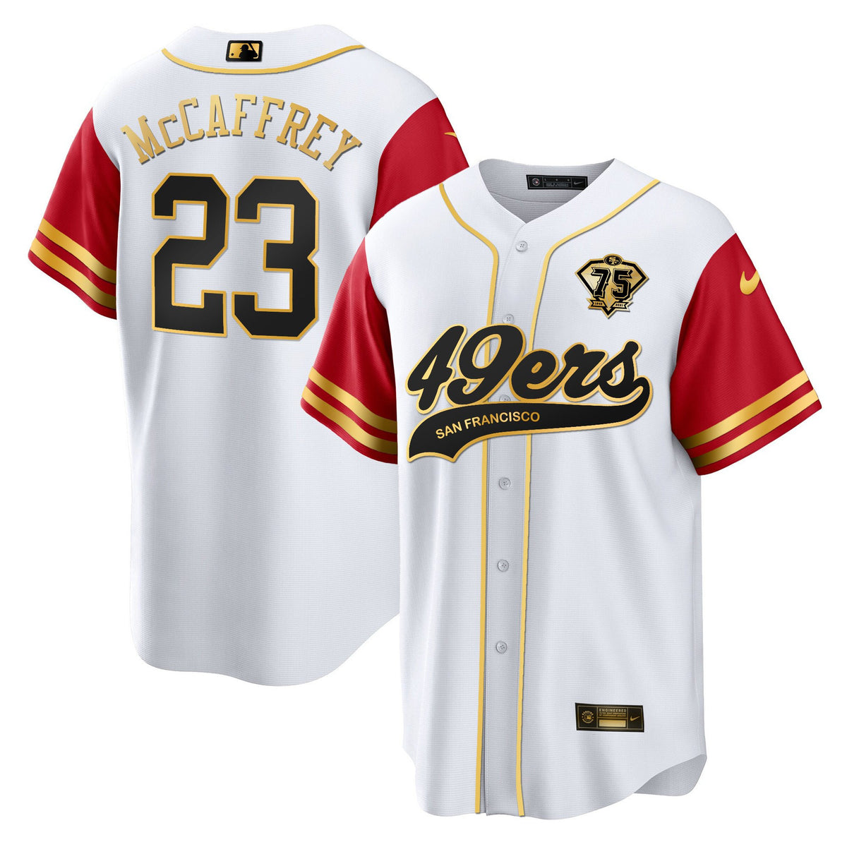 Christian McCaffrey 23 San Francisco 49ers Baseball Men Jersey - Color Sleeve