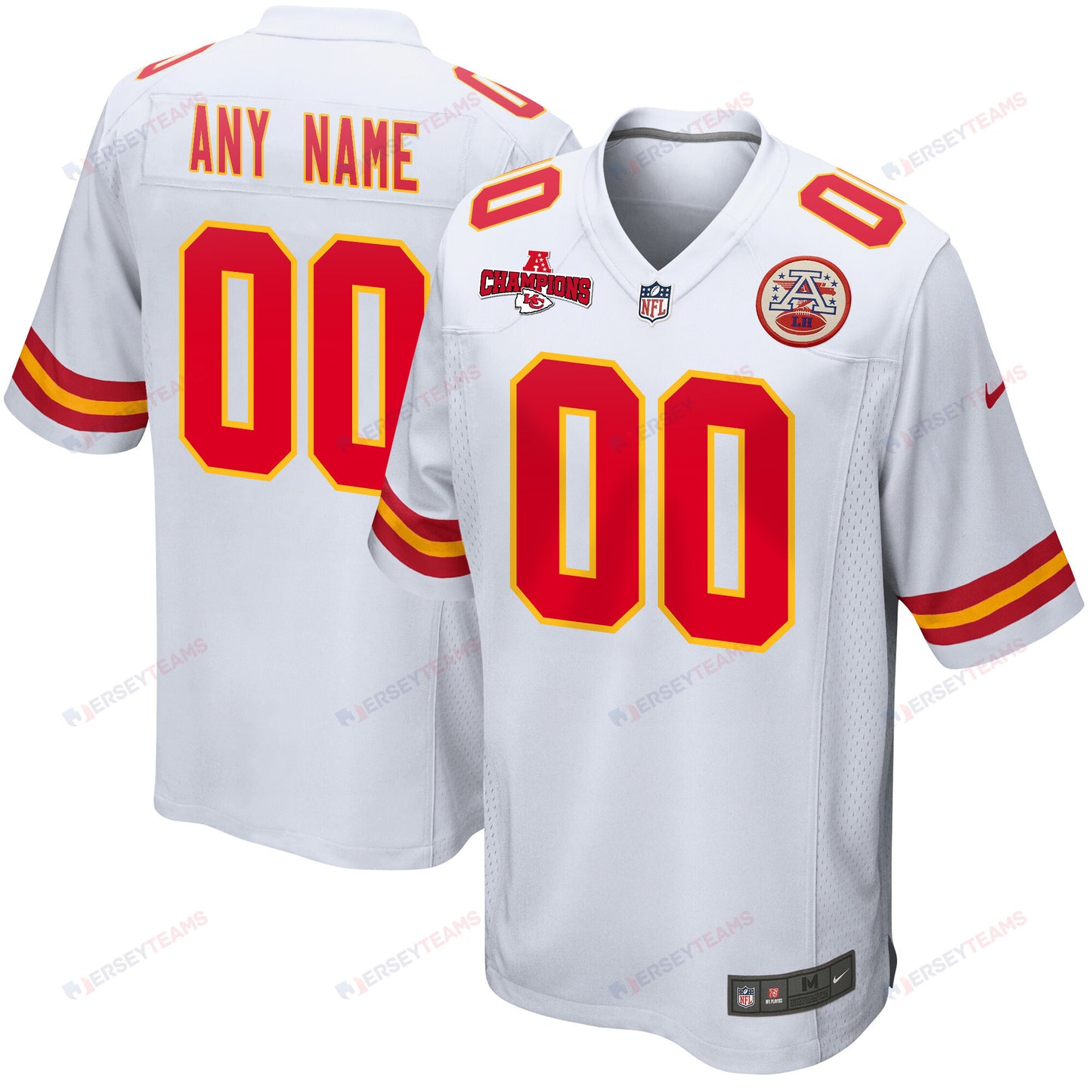 Kansas City Chiefs AFC Champions Patch Game Men Custom Jersey - White