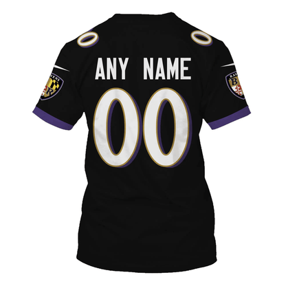 Baltimore Ravens Custom Name Number All Over Print T-shirt - Black