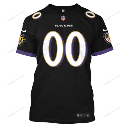 Baltimore Ravens Custom Name Number All Over Print T-shirt - Black
