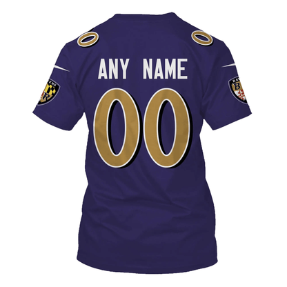 Baltimore Ravens Custom Name Number All Over Print T-shirt - Purple