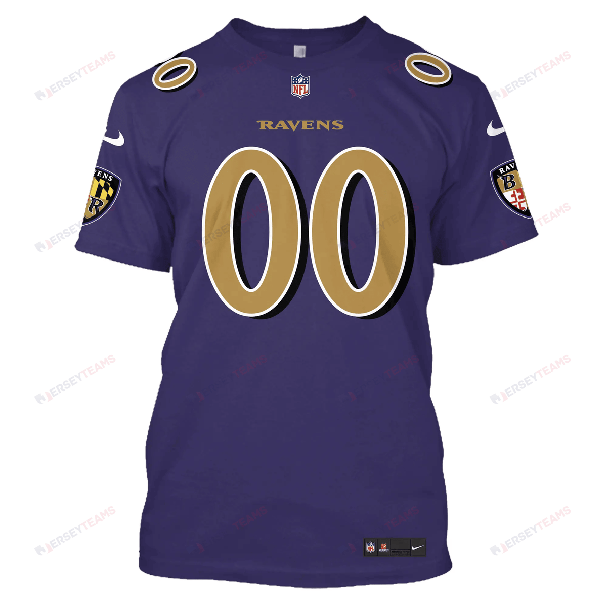 Baltimore Ravens Custom Name Number All Over Print T-shirt - Purple
