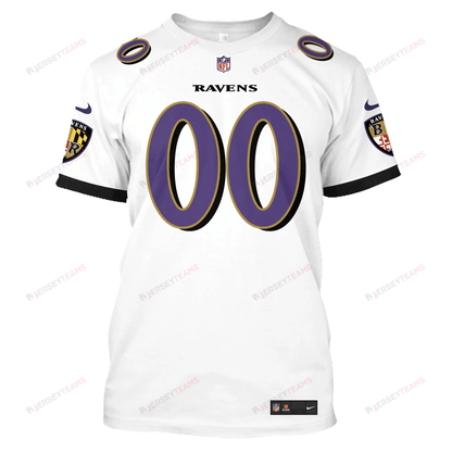 Baltimore Ravens Custom Name Number All Over Print T-shirt - White