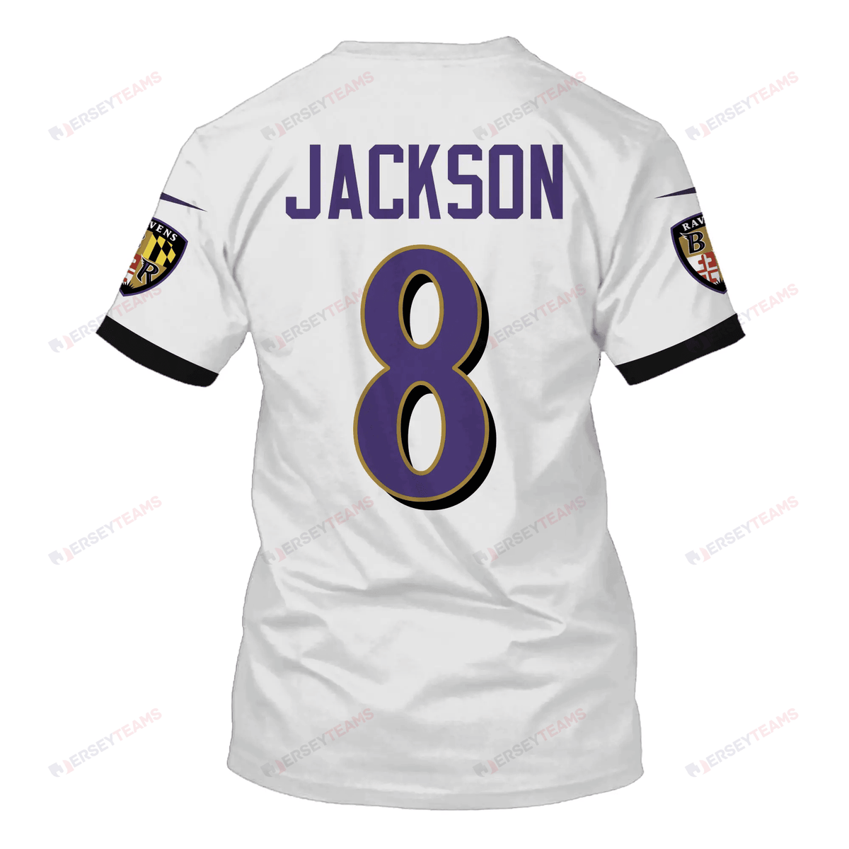 Lamar Jackson 8 Baltimore Ravens All Over Print T-shirt - White