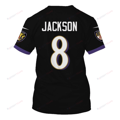 Lamar Jackson 8 Baltimore Ravens All Over Print T-shirt - Black