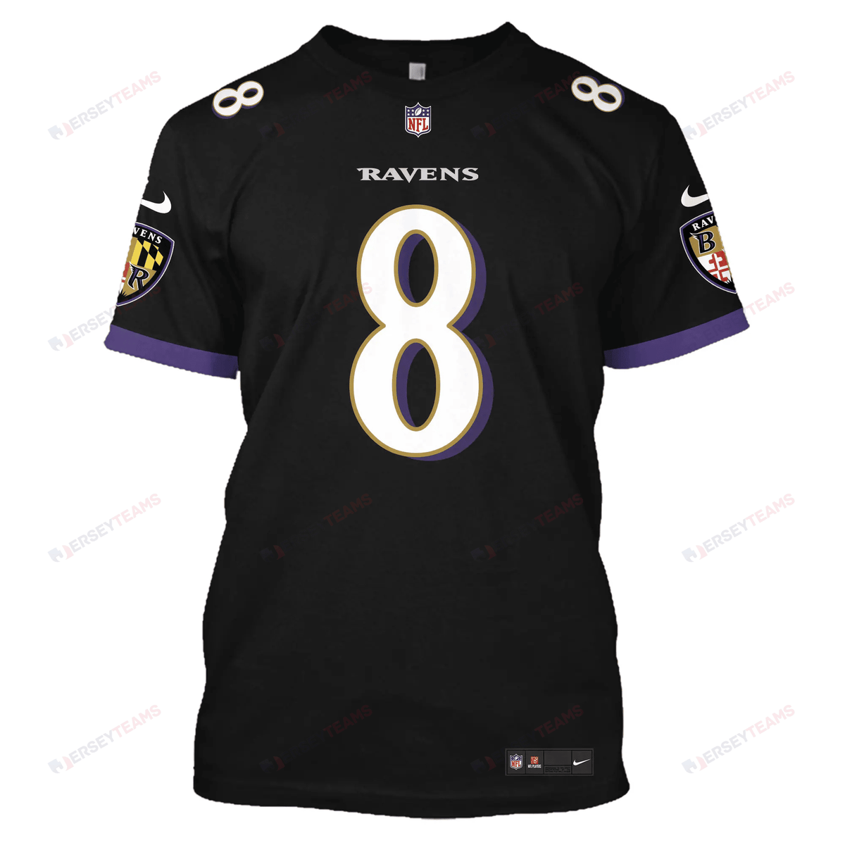 Lamar Jackson 8 Baltimore Ravens All Over Print T-shirt - Black