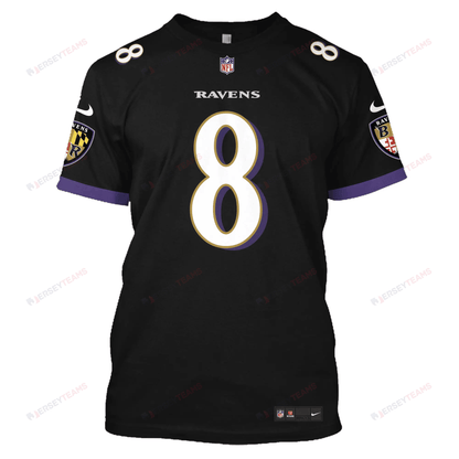 Lamar Jackson 8 Baltimore Ravens All Over Print T-shirt - Black