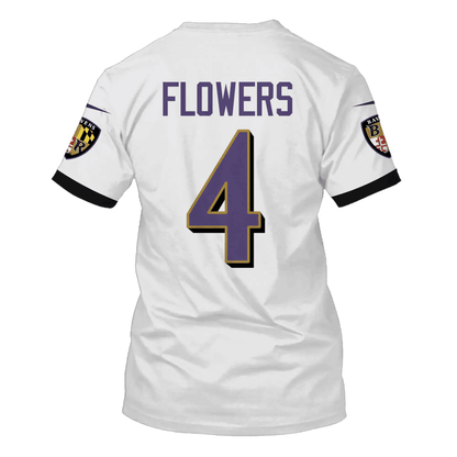 Zay Flowers 4 Baltimore Ravens All Over Print T-shirt - White