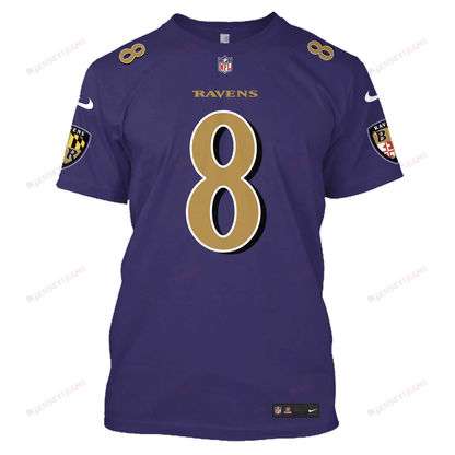 Lamar Jackson 8 Baltimore Ravens All Over Print T-shirt - Purple