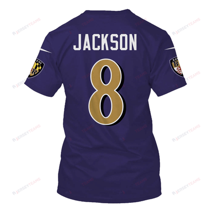 Lamar Jackson 8 Baltimore Ravens All Over Print T-shirt - Purple