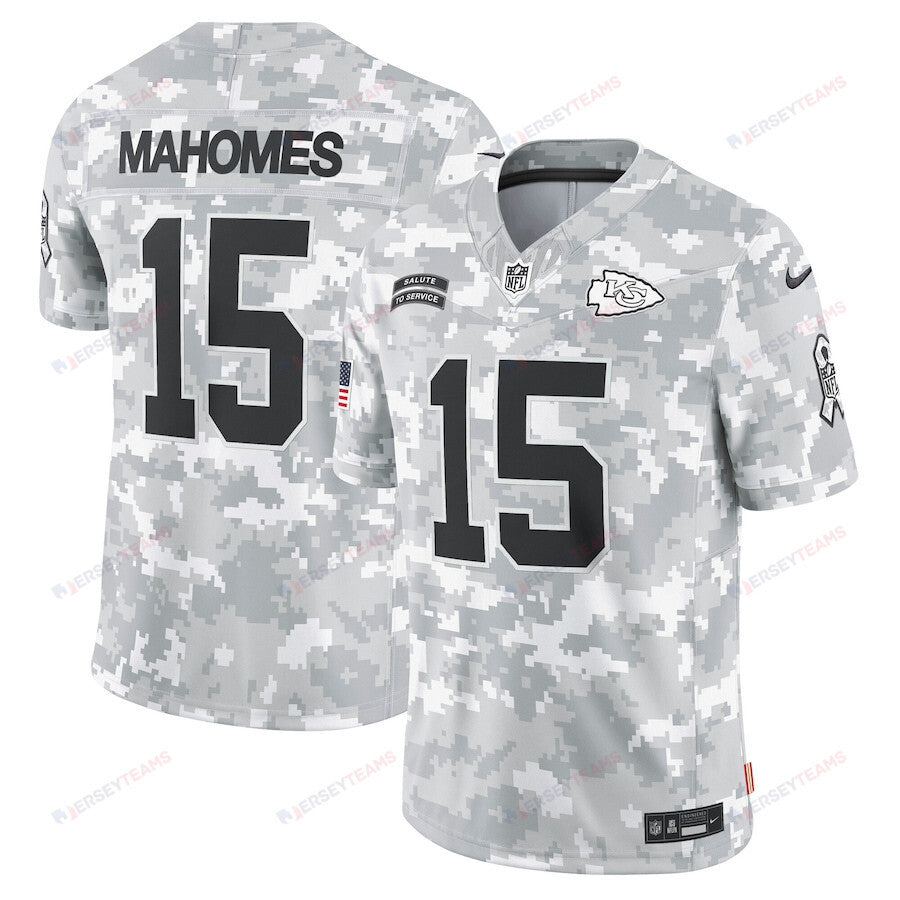 Patrick Mahomes 15 Kansas City Chiefs 2024 Salute to Service Limited Men Jersey - Arctic Camo