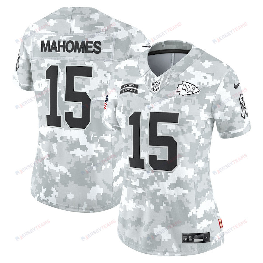 Patrick Mahomes 15 Kansas City Chiefs Women's 2024 Salute to Service Limited Jersey - Arctic Camo