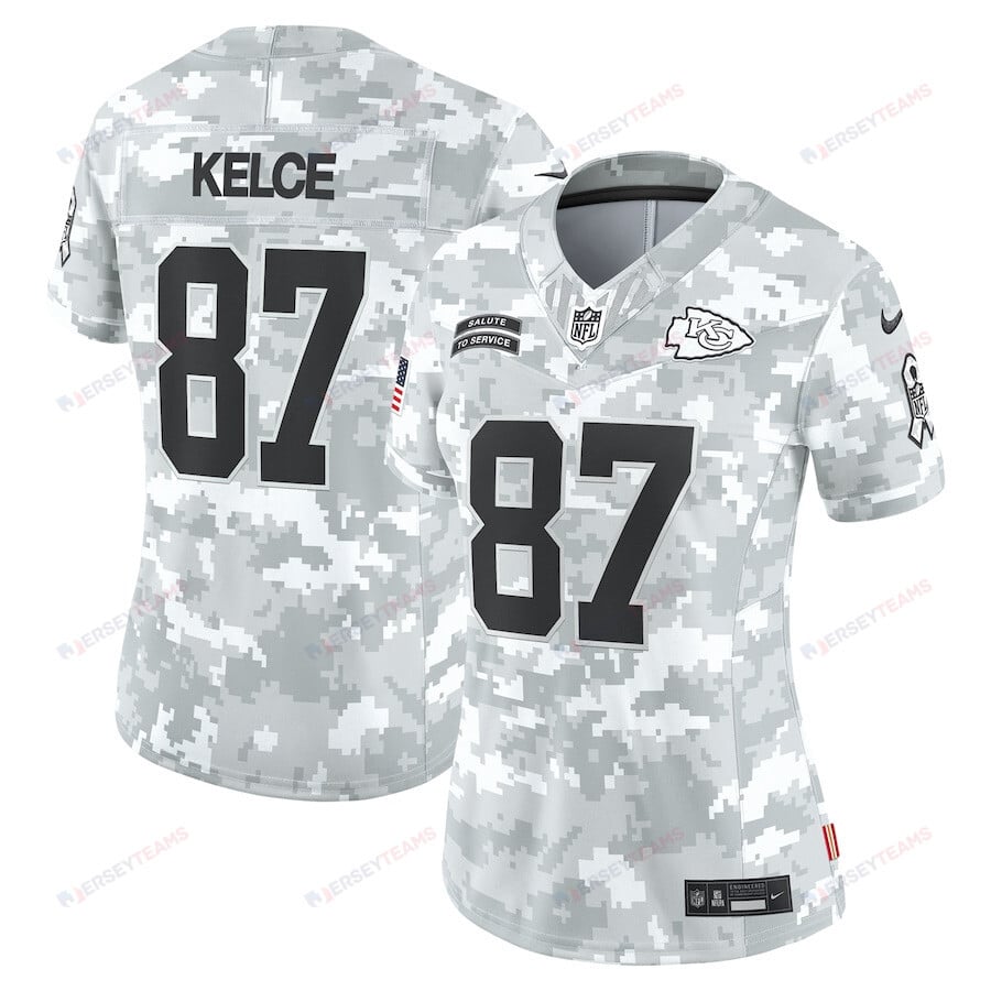 Travis Kelce 87 Kansas City Chiefs Women's 2024 Salute to Service Limited Jersey - Arctic Camo