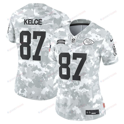 Travis Kelce 87 Kansas City Chiefs Women's 2024 Salute to Service Limited Jersey - Arctic Camo