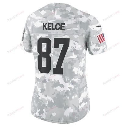 Travis Kelce 87 Kansas City Chiefs Women's 2024 Salute to Service Limited Jersey - Arctic Camo