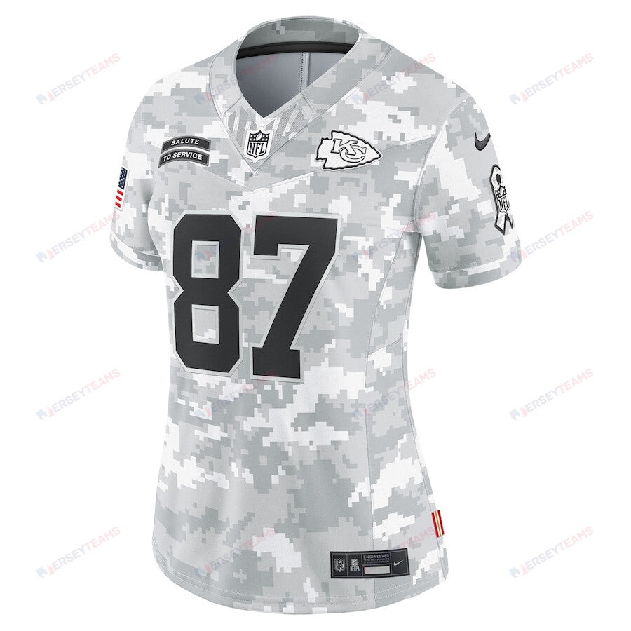Travis Kelce 87 Kansas City Chiefs Women's 2024 Salute to Service Limited Jersey - Arctic Camo