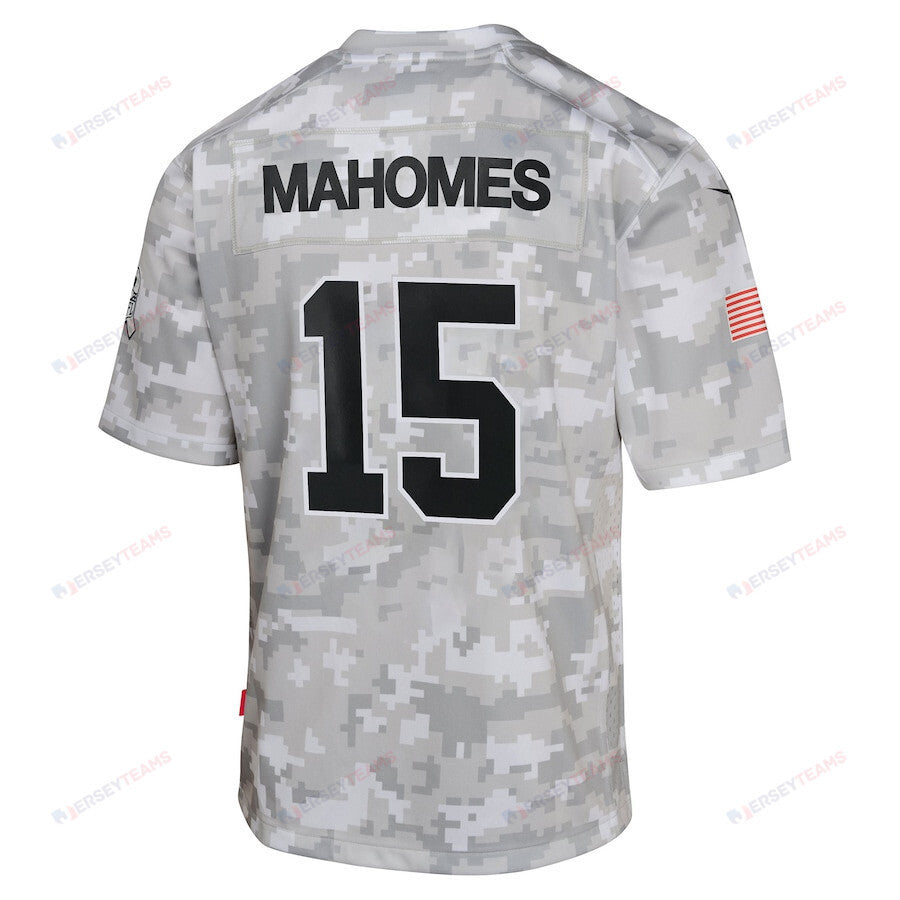 Patrick Mahomes 15 Kansas City Chiefs 2024 Salute to Service Game YOUTH Jersey - Arctic Camo