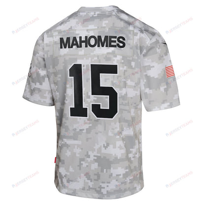 Patrick Mahomes 15 Kansas City Chiefs 2024 Salute to Service Game YOUTH Jersey - Arctic Camo