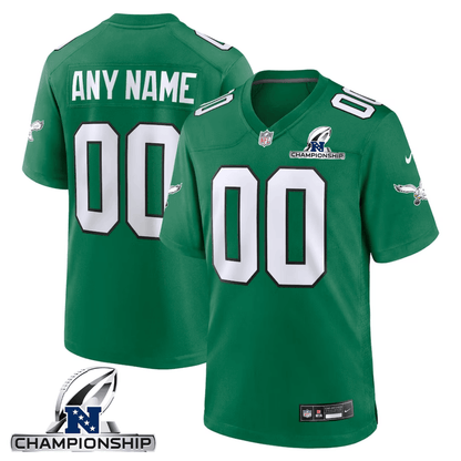 Philadelphia Eagles NFC Championship Patch Alternate Game Men Custom Jersey - Kelly Green
