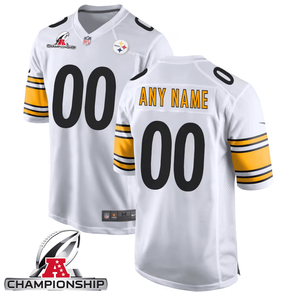 Pittsburgh Steelers AFC Championship Patch Game Men Custom Jersey - White