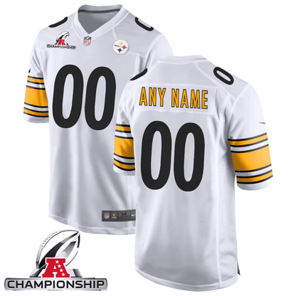 Pittsburgh Steelers AFC Championship Patch Game Men Custom Jersey - White