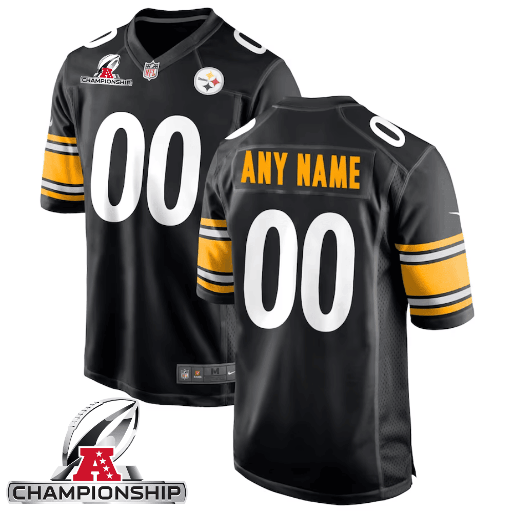 Pittsburgh Steelers AFC Championship Patch Game Men Custom Jersey - Black