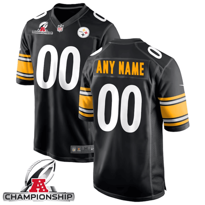 Pittsburgh Steelers AFC Championship Patch Game Men Custom Jersey - Black