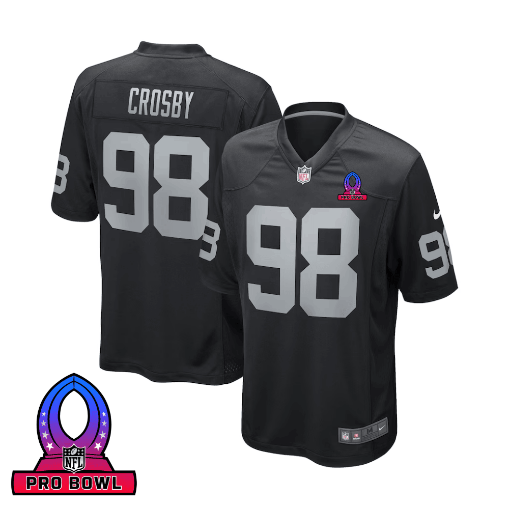 Maxx Crosby 98 Las Vegas Raiders 2025 Pro Bowl Patch Game Men Jersey - Black
