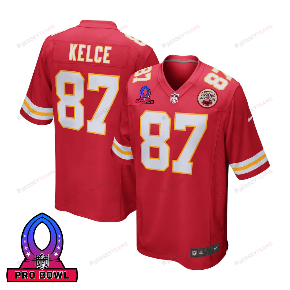 Travis Kelce 87 Kansas City Chiefs 2025 Pro Bowl Patch Game Men Jersey - Red