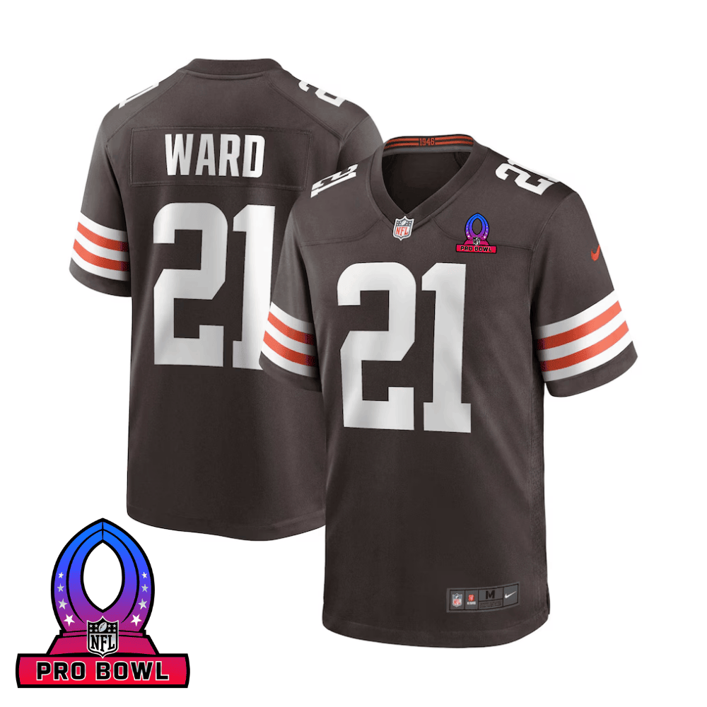 Denzel Ward 21 Cleveland Browns 2025 Pro Bowl Patch Game Men Jersey - Brown