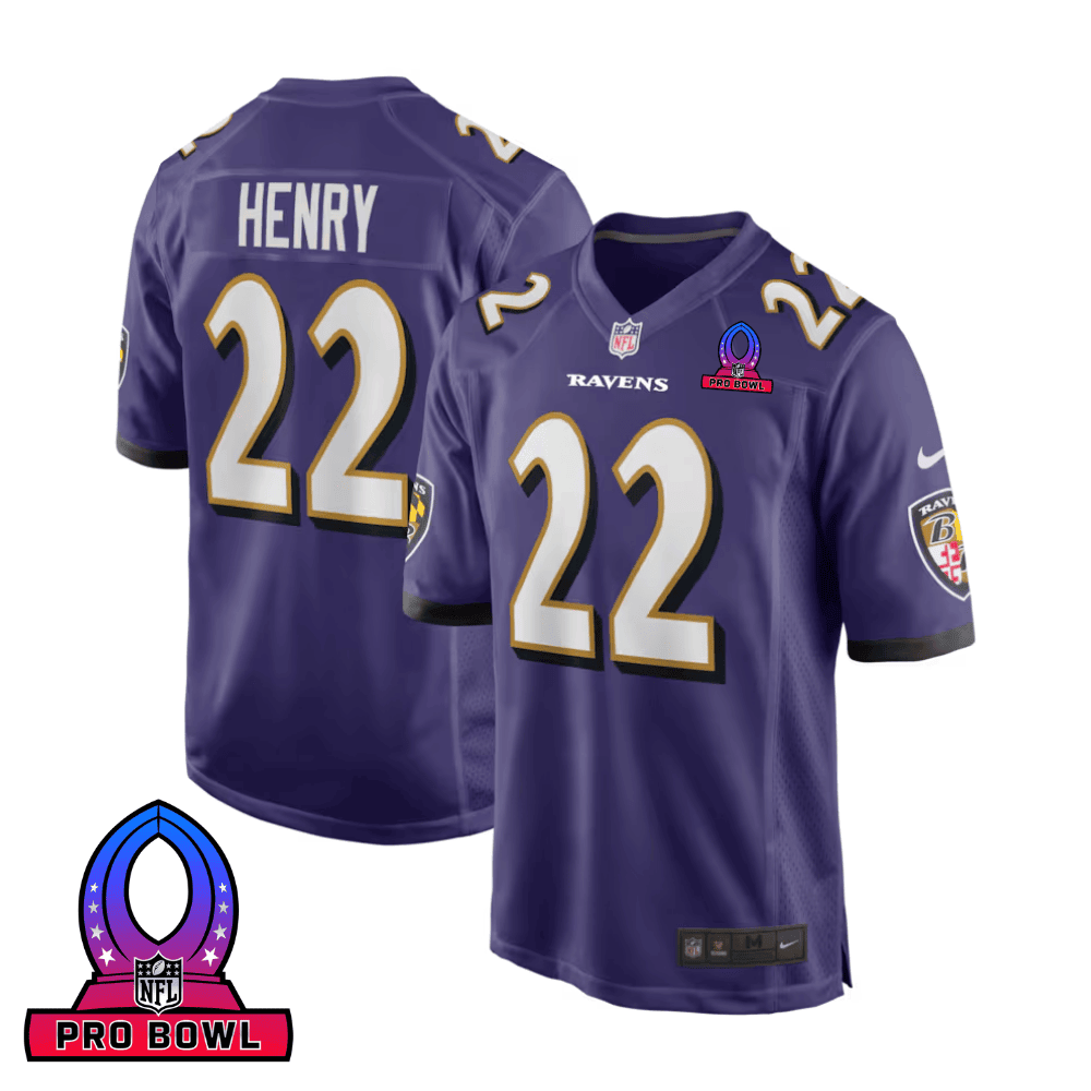 Derrick Henry 22 Baltimore Ravens 2025 Pro Bowl Patch Game Men Jersey - Purple