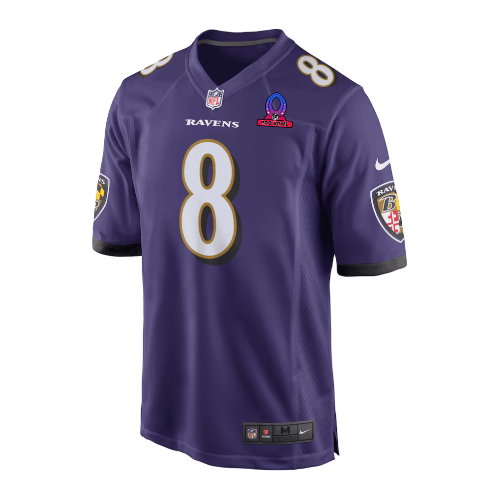 Lamar Jackson 8 Baltimore Ravens 2025 Pro Bowl Patch Game Men Jersey - Purple
