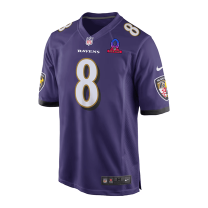 Lamar Jackson 8 Baltimore Ravens 2025 Pro Bowl Patch Game Men Jersey - Purple